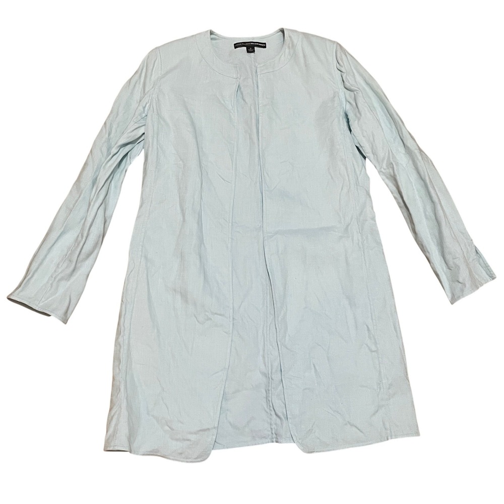 VTG Linda Allard Ellen Tracy Women's 6 Light Blue Linen Open Front Duster Jacket